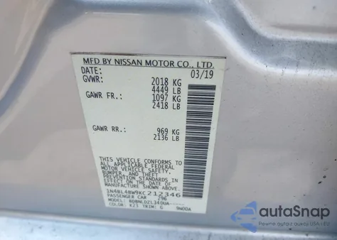 2019 Nissan Altima 2.5 S z USA, uszkodzony, nr VIN 1N4BL4BW9KC212346